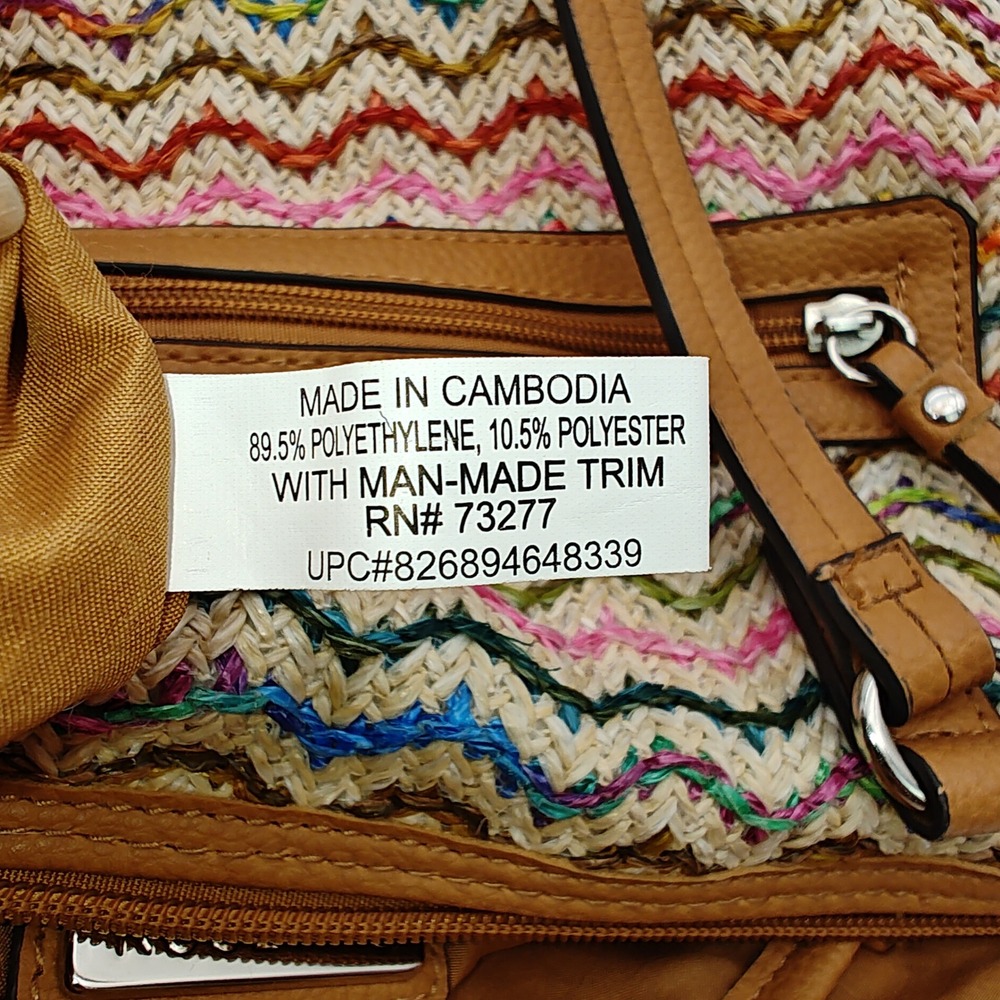 Rosetti Multicolor Chevron Woven Tote Bag Boho Straw Look Shoulder Purse - Picture 4 of 7